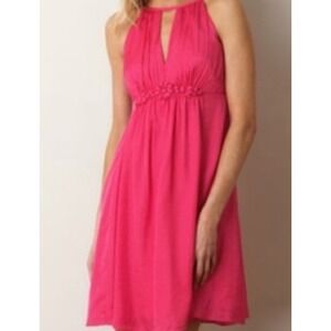 Esley Pink Halter‎ Dress Cotton Silk Blend Floral Detail Sleeveless M
